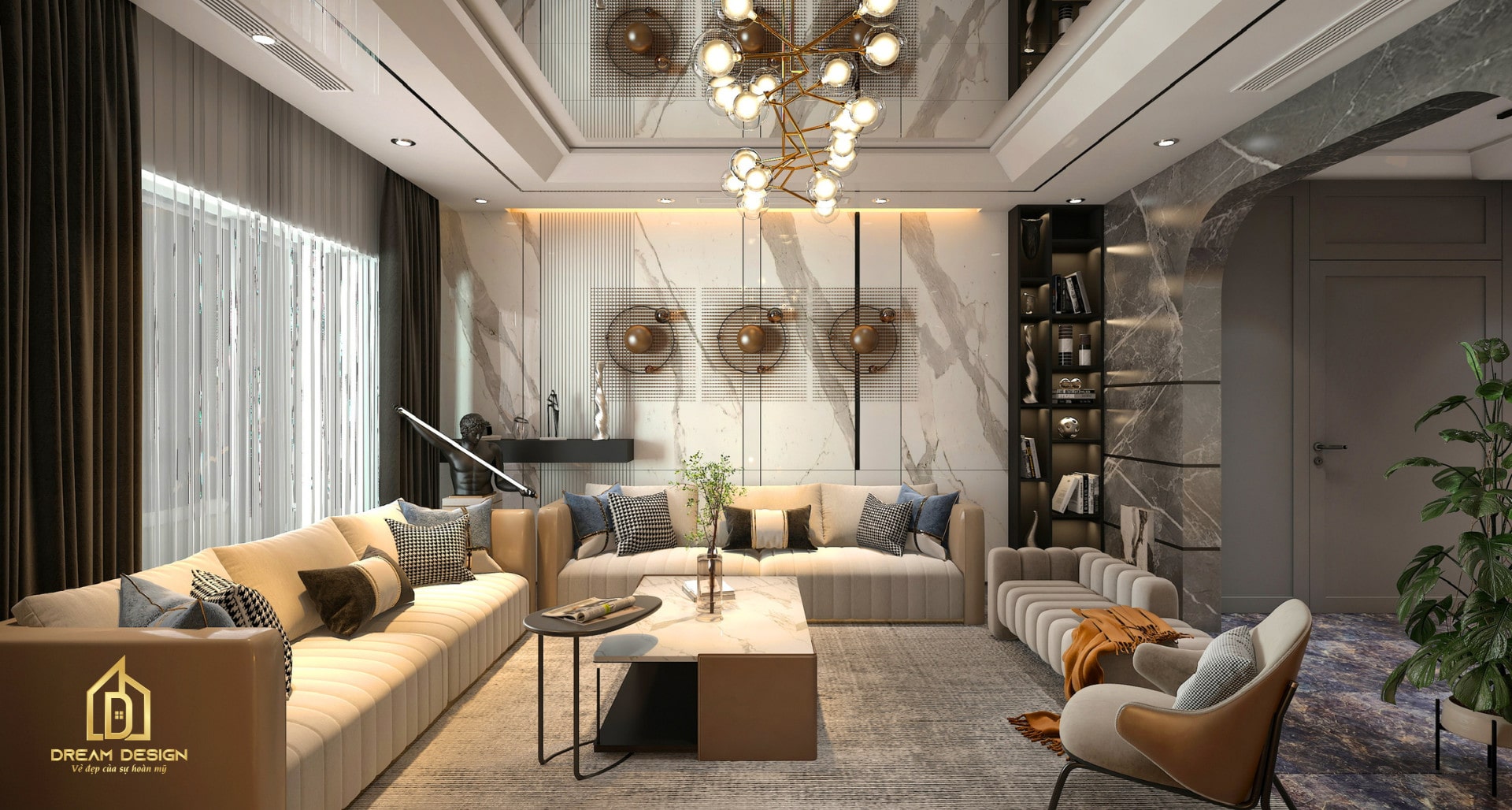 Không gian phòng khách kết hợp với các món đồ decor tạo nên một không gian vô cùng sang trọng và bắt mắt