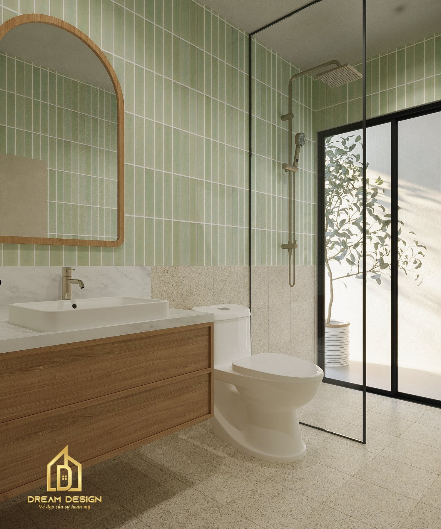 Không gian wc được bố trí một cách hài hòa, tiện nghi