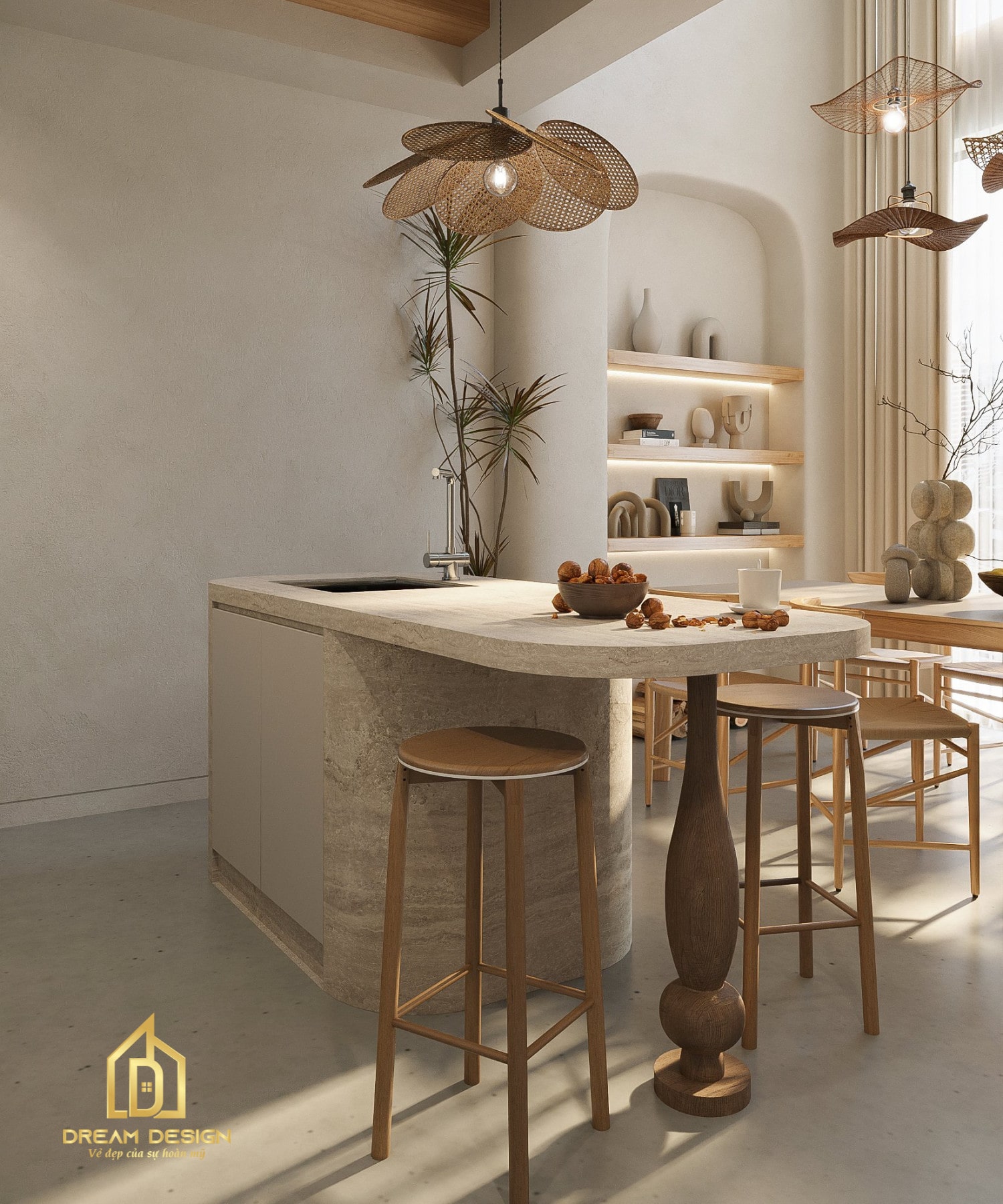 Thiết kế bàn đảo tận dụng làm bàn ăn nhanh tiện lợi