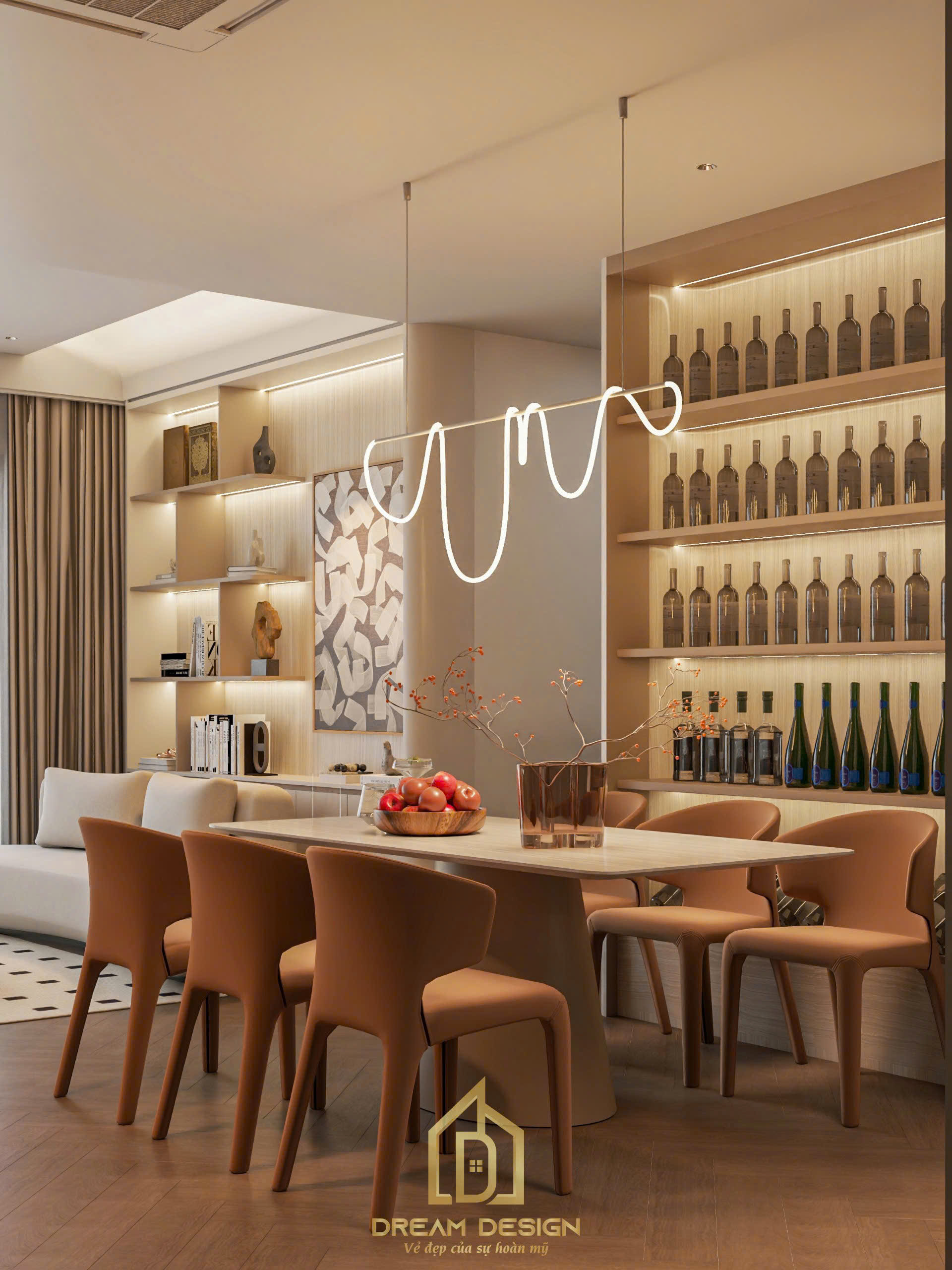Thiết kế nội thất khu vực ăn uống với vẻ đẹp hiện đại, tối giản