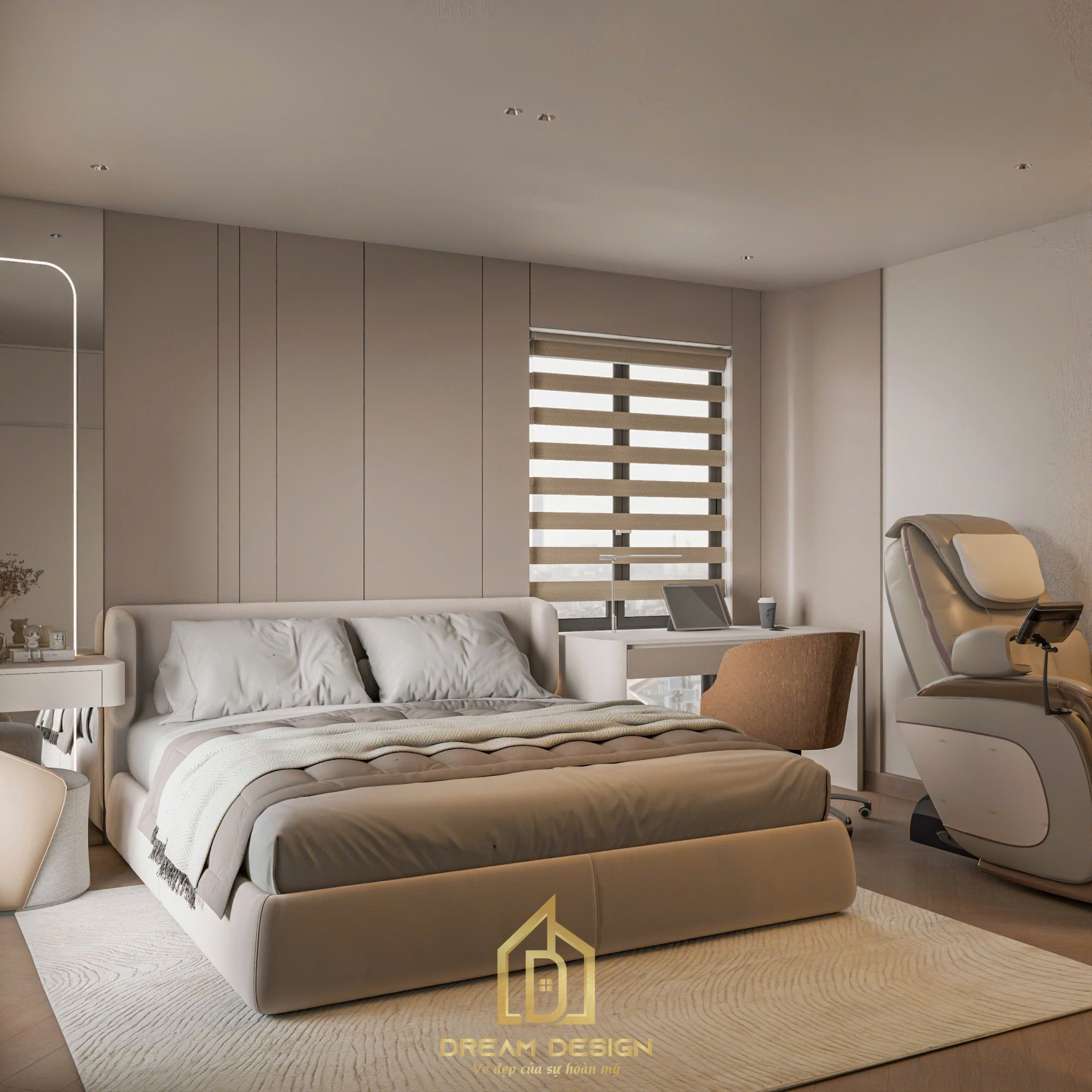Thiết kế nội thất phòng ngủ này là sự kết hợp hài hòa giữa nét tinh tế.